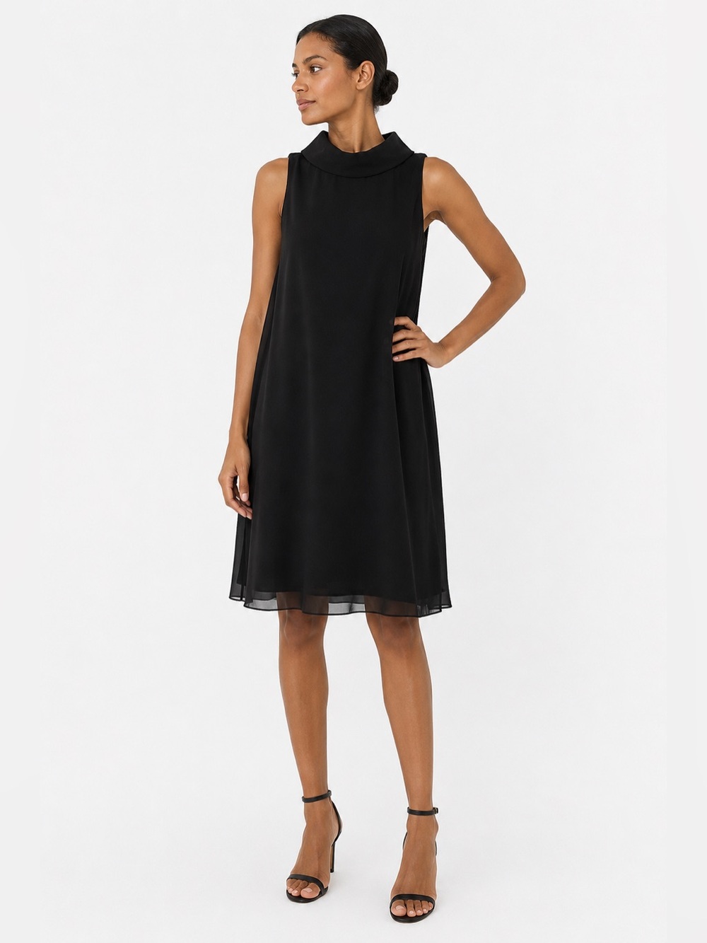 Joseph Ribkoff Sleeveless Black Shift Dress with Mock Collar